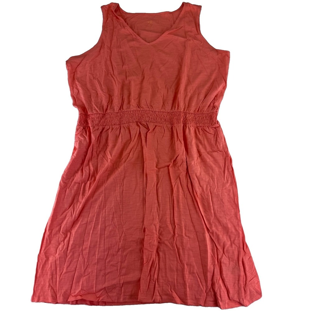 Belle by Kim Gravel Slub Knit Smocked Waist Dress 3XP Paradise Coral Pink